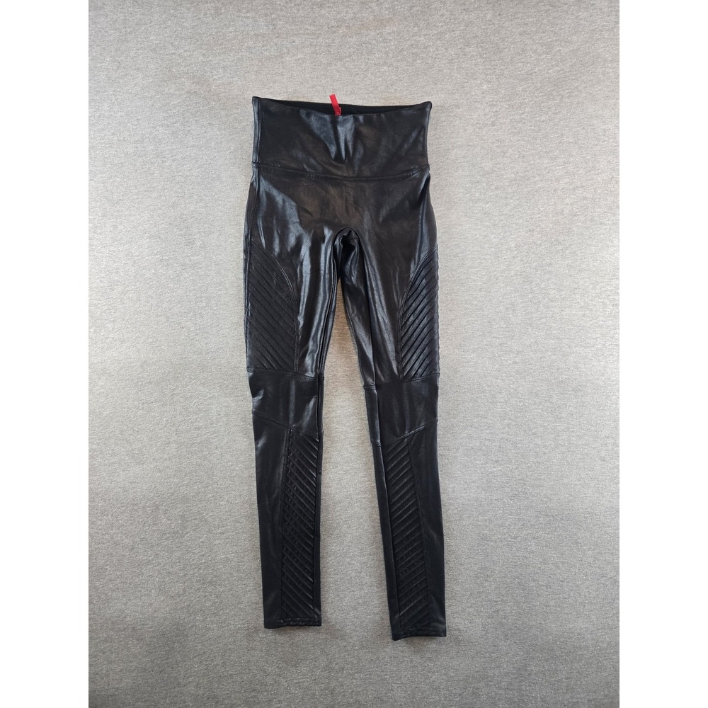 Spanx Vegan Leather Moto Leggings Womens Small High‎ Rise Shaping Skinny Pants